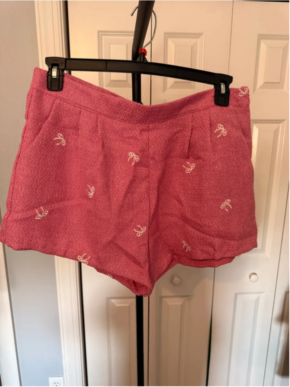 Women's Umgee Bow Print Blouse and Shorts Set, Size L, Pink and White